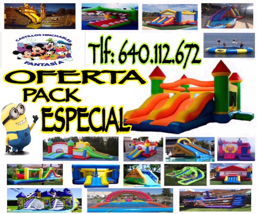 ELIGE TU PACK ESPECIAL (CASTILLO HINCHABLE HASTA 100€ + ANIMACION ESPECIAL 2 HORAS) ELIGE TU PACK ESPECIAL (CASTILLO HINCHABLE HASTA 100€ + ANIMACION ESPECIAL 2 HORAS)